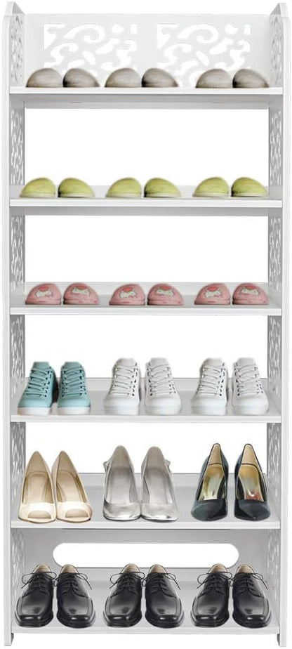 6 Tier Wood-Plastic Board Shoe Racks,Narrow Vertical Shoes Rack,Freestanding Shoe Organizer Shelf,Shoe Rack Storage Organizer,with Shelves,for Closet, Entryway, Front Door Entrance, Hallway (White)