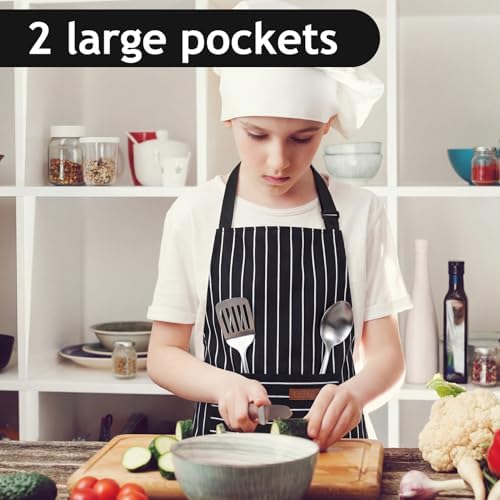 2 Pack Stripes Kids Apron, Kids Cooking Aprons with 2 Pockets, Cute Aprons for Cooking for Boys and Girls - Image 3