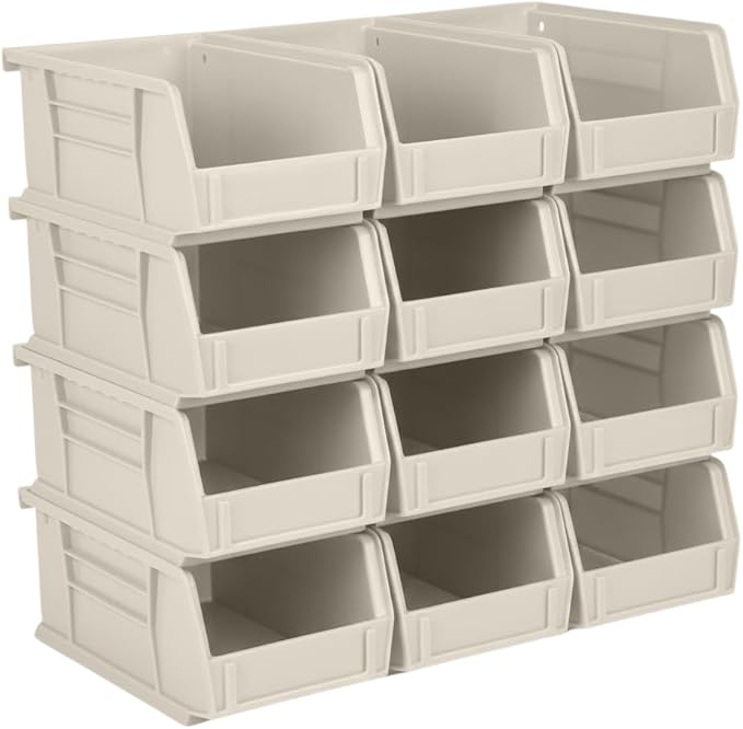 Hudson Exchange 7-1/2" x 4" x 3" (12 Pack) Plastic Stackable Storage Bin and Hanging Container, Stone