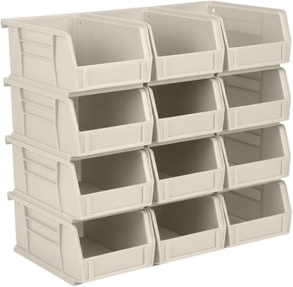 Hudson Exchange 7-1/2" x 4" x 3" (12 Pack) Plastic Stackable Storage Bin and Hanging Container, Stone