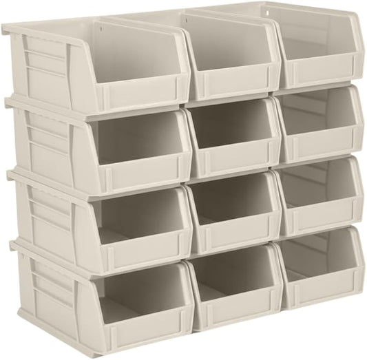 Hudson Exchange 7-1/2" x 4" x 3" (12 Pack) Plastic Stackable Storage Bin and Hanging Container, Stone