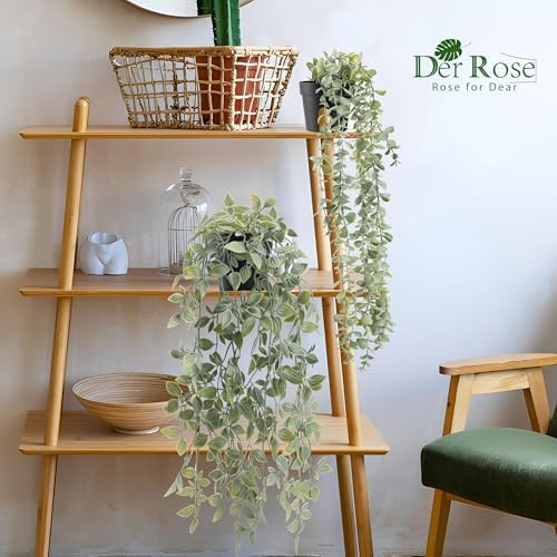 Der Rose 2Pcs Fake Hanging Plants with Black Pot for Bathroom Shelf Decor - Image 2