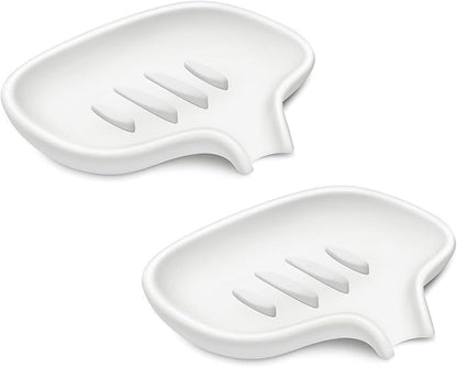 SUBEKYU Silicone Soap Dish for Bathroom,Bar Soap Holder for Shower with Draining Tray, Waterfall Soap Tray for Kitchen Sink, Set of 2 (2 * White)