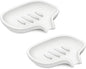 SUBEKYU Silicone Soap Dish for Bathroom,Bar Soap Holder for Shower with Draining Tray, Waterfall Soap Tray for Kitchen Sink, Set of 2 (2 * White)