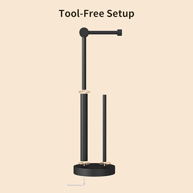 YUMORE Toilet Paper Holder Stand, Free Standing Toilet Paper Holder with Storage, Weighted Base Open-Ring Stainless Steel Tissue Organizer (Matte Black)