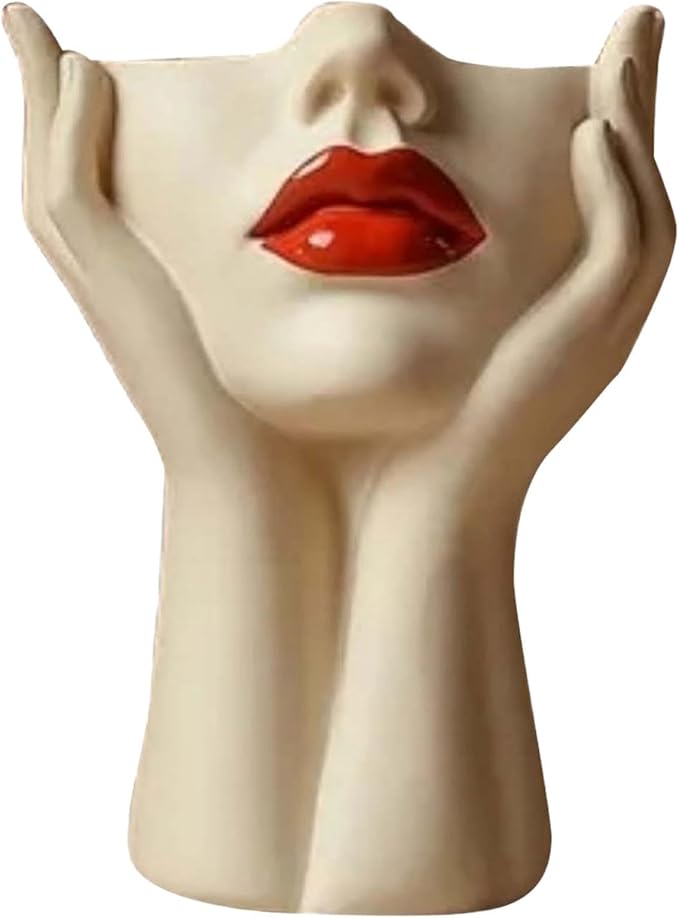 Women's Head Shape Boho Feminist Decoration, Minimalist Statue Storage Decor Face Makeup Brush Holder, Modern Statue Storage Makeup for Table Shelf Living Room Office (Beige 4.72 * 6.69 * 3.15in)