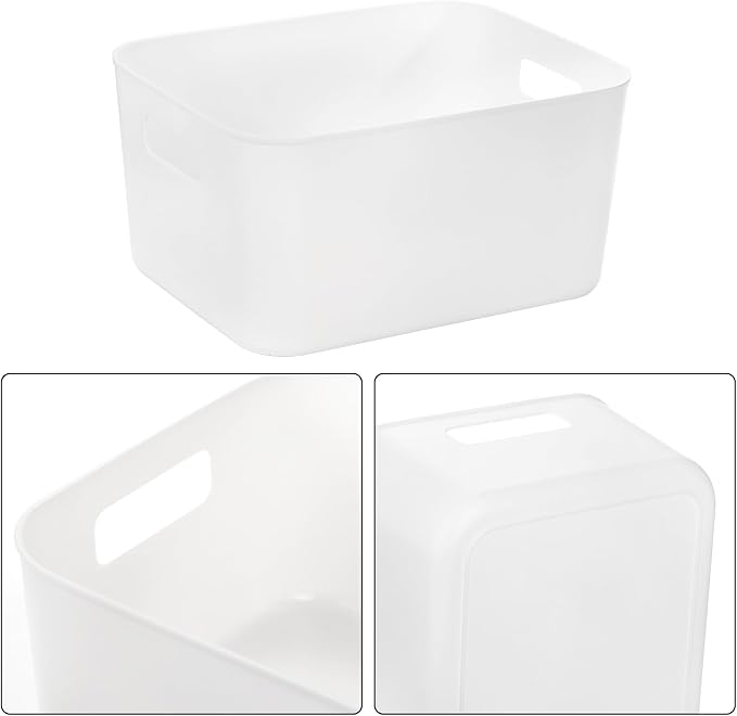 Peohud 5 Pack White Plastic Storage Bins, Pantry Organization and Storage Baskets with Handles, Open Plastic Storage Container for Home, Kitchen, Office, Shelves, Cabinet, Under Sink Organizer