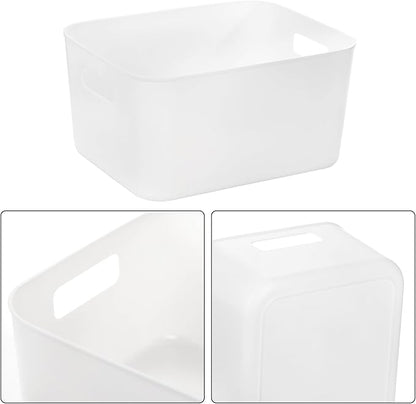 Peohud 5 Pack White Plastic Storage Bins, Pantry Organization and Storage Baskets with Handles, Open Plastic Storage Container for Home, Kitchen, Office, Shelves, Cabinet, Under Sink Organizer