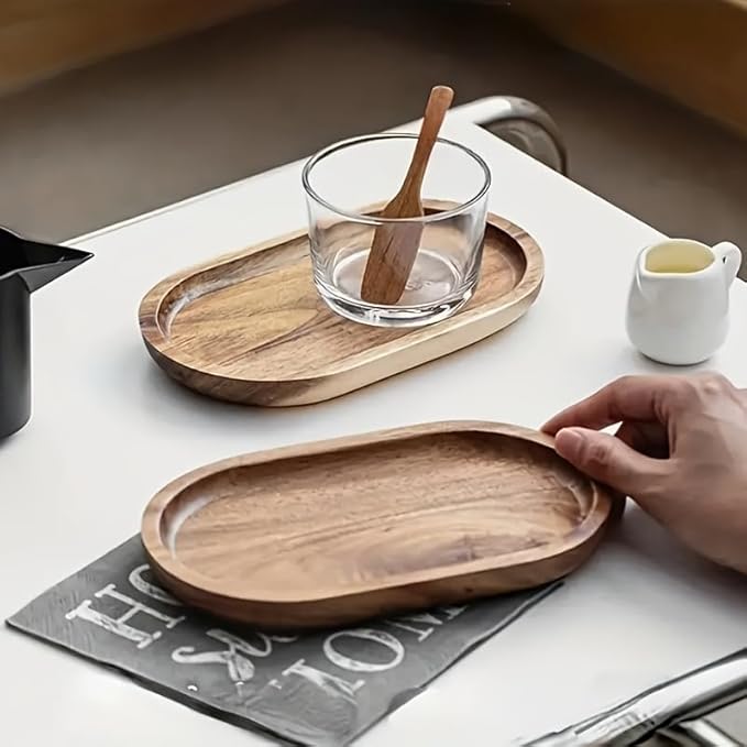 Bathroom Vanity Tray, Acacia Wood Counter Tray, Toilet Tank Tray, Appetizer Charcuterie Snack Serving Board, Jewelry Tray Platter,8 inch 2PACK (Oval)
