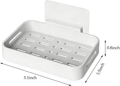 Shower Soap Dish Soap Bar Holder, 2 Pcs Soap Holder for Shower Wall, Plastic No Drill Adhesive Mount Removable Soap Saver Sponge Holder for Bathroom Kitchen Sink, White