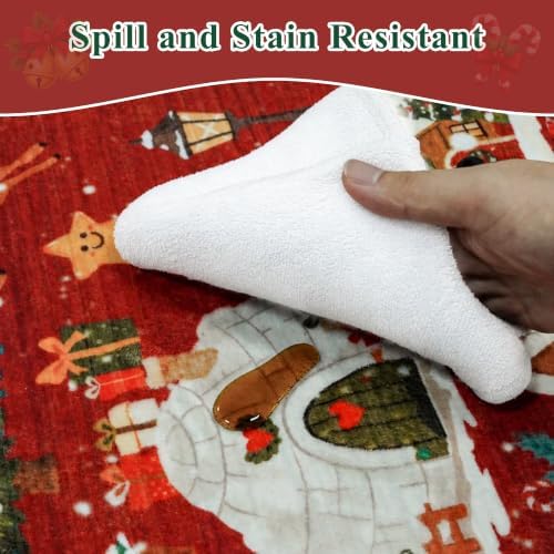 Christmas 2x8 Hallways Runner Rug - Red Santa Claus Kitchen Rugs Non-Slip Washable Entryway Bathroom Rugs Winter Soft Low Pile Floor Carpet for Hallway Bedroom for （2x8，Red） - Image 7
