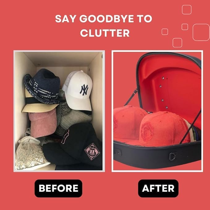Homiegear Hat Carrier Case with Cleaning Brush, Water Resistant Storage Bag, Crush Proof Design, Shoulder Strap (14 Hat, Black Red)