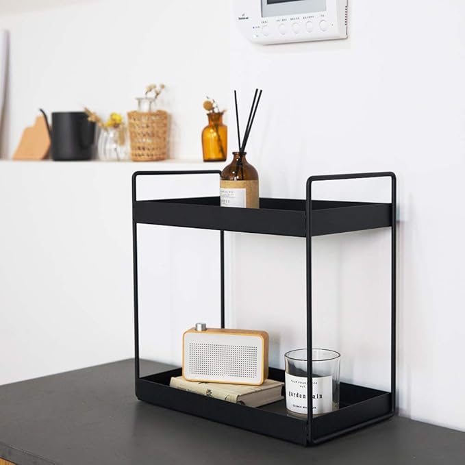 2 Tier Bathroom Counter Organizer, Standing Vanity Organizer Shelf for Bathroom Storage Organization, Countertop Skincare Makeup Organizers Holder, Black