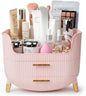 HALAFE Makeup Organizer with Drawers, Skincare Storage Box for Vanity, Multiple Compartments, Portable Cosmetic Display Case with Handle, Large Make up Organizers for Dresser, Bathroom, Bedroom, Pink