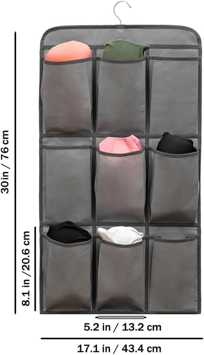2 Pcs Closet Organizer Dual Sided Hanging Shoe Storage Bag Underwear Socks Holder with 18 Pockets (FABRIC POCKETS)