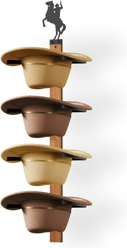 Cowboy Hat Rack, 4 Pieces Hat Rack for Cowboy with Wooden Board, Gift Cowboy Hat Holder Wall Storage-Organizer Western Hats with Style and Ease