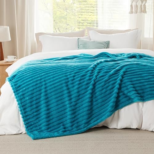 Bedsure Soft Full Size Fleece Blankets for Bed Teal 84"x90" - Image 3