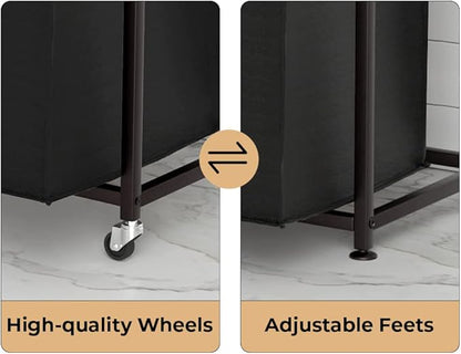 Herture Laundry Hampers with Shelf, Laundry Basket 3 Section, Laundry Sorter with Pull-Out Removable Large 3 Color Bags and Movable Wheels, Metal Frame, 3 x 15.87 Gallons (60L), Rustic Brown PF04XLN