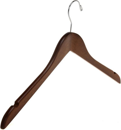 Quality Semi Curved Wooden Suit Hangers, 80-Pack Smooth Finish Solid Wood Coat Hanger with Swivel Hook, Jacket, Pant, Dress Clothes Hangers (Walnut - Chrome Hook, 80)