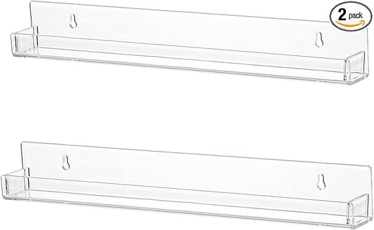 LikeU Nail Polish Rack Wall Mounted Shelf 2 Pack,Clear Acrylic Nail Polish Holder Organizer with Removable Anti-Slip End Inserts,2 Tiers Floating Polish Organizer Display 30 Bottles