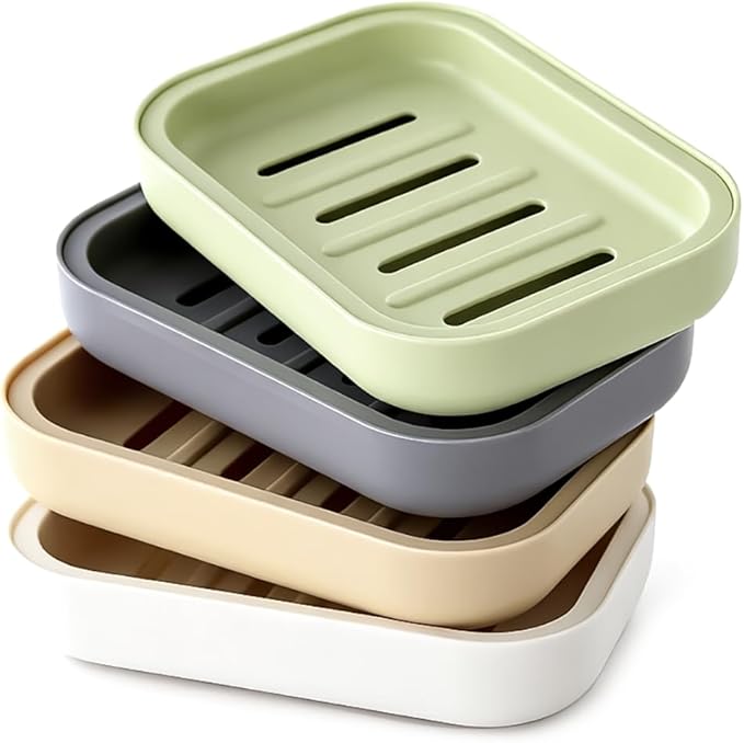 4 Pack Plastic Soap Dish,Double Layer Soap Container Draining Soap Holder,Multi-Functional Soap Holder for Shower/Bathroom or Kitchen