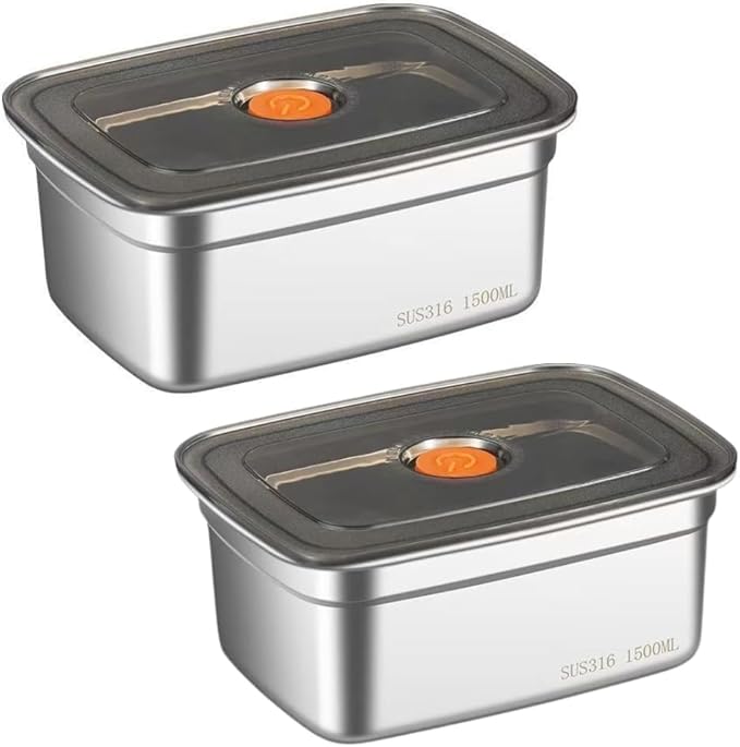 Fridge Storage Box 316 Stainless Steel Food Storage Containers | Food Grade, Leakproof Kitchen Organizer | Freshness Locking, Microwavable & Freezer Safe (1500ml Pack Of 02)