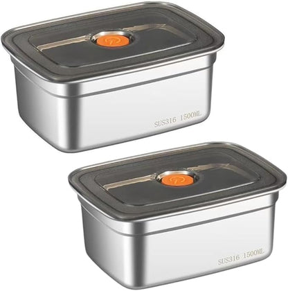 Fridge Storage Box 316 Stainless Steel Food Storage Containers | Food Grade, Leakproof Kitchen Organizer | Freshness Locking, Microwavable & Freezer Safe (1500ml Pack Of 02)