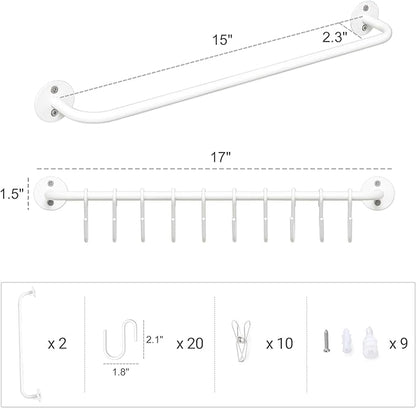 Mkono Hat Rack for Wall Baseball Cap Organizer Hanger with 20 Hooks Modern Metal Hat Holder Wall-Mounted Caps Display for Closet Door Bedroom Entryroom Laundry, Set of 2, White