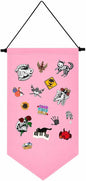Wall Hanging Brooch Jewelry Storage Case Canvas Display Stand Enamel Pin Display Banner Holder Earrings Necklace Glitter Pin Collection Organizer (Pink)