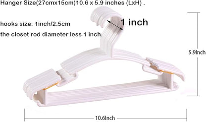 YYaaloa 30pcs Kids Plastic Hangers, White, 1inch Hooks, Ideal for Baby and Toddler Clothes, Heavy Duty and Durable