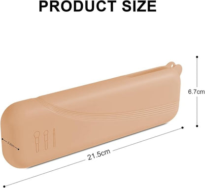Silicone Makeup Brush holder travel case,Large makeup brush bag with Half-open Snap Design, Anti-fall Out vanity organizer for Toothbrushes,lipstick,eyebrow pencil,BB Cream,Liquid Foundation(Khaki)