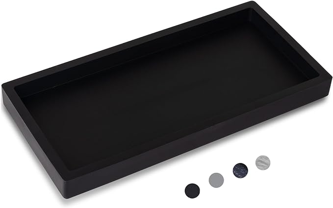 Bathroom Trays for Counter, Slicone Vanity Trays for Bathroom, Rectangle Sponge Holder for Kitchen Sink - Black