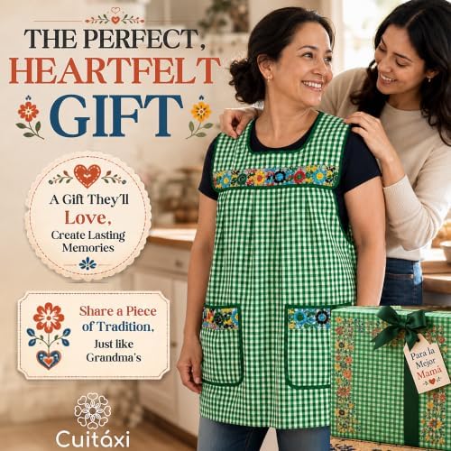 Cuitáxi Traditional Mexican apron for women with deep pockets and beautiful flower embroidery 1 piece - Mandiles para mujer - Image 6