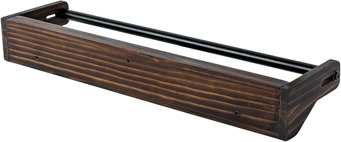 MyGift Wall Mounted Hanging Shoe Rack, Urban Industrial Burnt Solid Wood Shoe Holder Storage Organizer with Matte Black Metal Rails and Adjustable Sizing, Set of 2