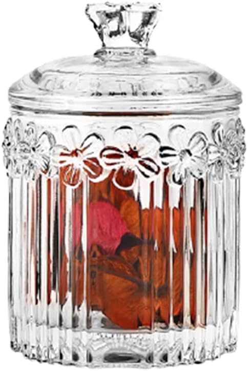 Decorative Glass Jar with Lid, Clear Apothecary Jar Crystal Canister Jar Bathroom Vanity Organizer for Cotton Ball & Swab, Cotton Pads, Hair Band, Jewelry, Tea and Candy Storage