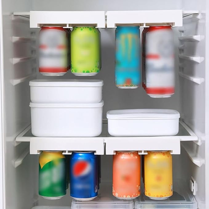 Soda Can Organizer, Refrigerator Stackable Can Holder Drink Dispenser Can Organizer Stacking Can Dispenser Fridge Soda Can Organizer Rack for Pantry, Freezer, Kitchen, Beverage Holder (White)