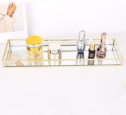 Affogato Sink Vanity Tray Mirror Bathroom Storage Tray, Toilet Tank Organizer, Bathtub Tray, Toothbrush Makeup Cosmetic Holder for Bathroom Vanity Countertops, Closets, Dressers (1Pc, Gold)