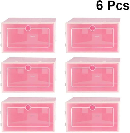 Cabilock Shoe Storage Bin 6 Pack Foldable Shoe Boxes Clear Plastic Containers Closet Organizers