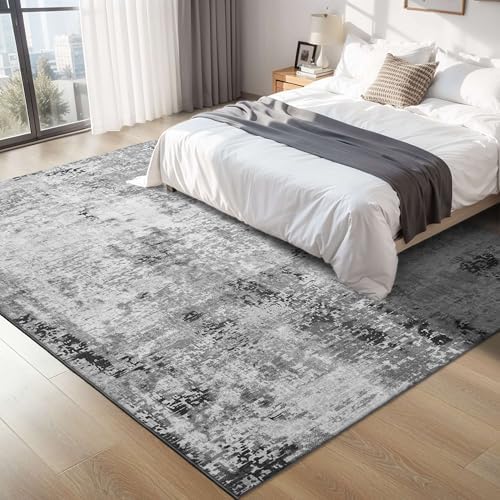 Living Room Rug 5x7 Gray Area Rug Machine Washable Boho Rug Non Slip Abstract Vintage Indoor Large Rugs for Bedroom, Classroom, College Dorm, Farmhouse, Dining Room, Kids Playroom - Image 3