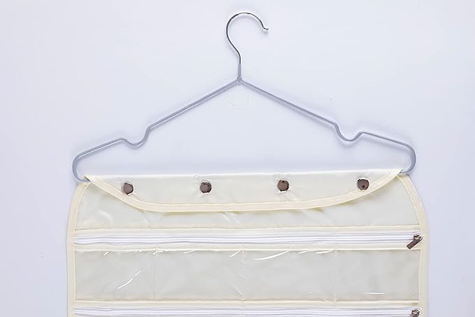 ass Organizer Storage, Dual-sided Hanging Sunglasses Holder Wall with 16 Pockets Jewelry Organizer and 16 Hooks Necklace Holder Organizer - Beige