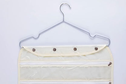 ass Organizer Storage, Dual-sided Hanging Sunglasses Holder Wall with 16 Pockets Jewelry Organizer and 16 Hooks Necklace Holder Organizer - Beige
