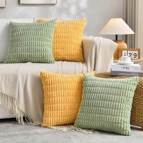 Fancy Homi 4 Packs Decorative Throw Pillow Covers for Living Room Couch Bed, Modern Farmhouse Boho Home Décor Accent Cushion Case, 16" x 16", Yellow Green Series by Fancy+Homi