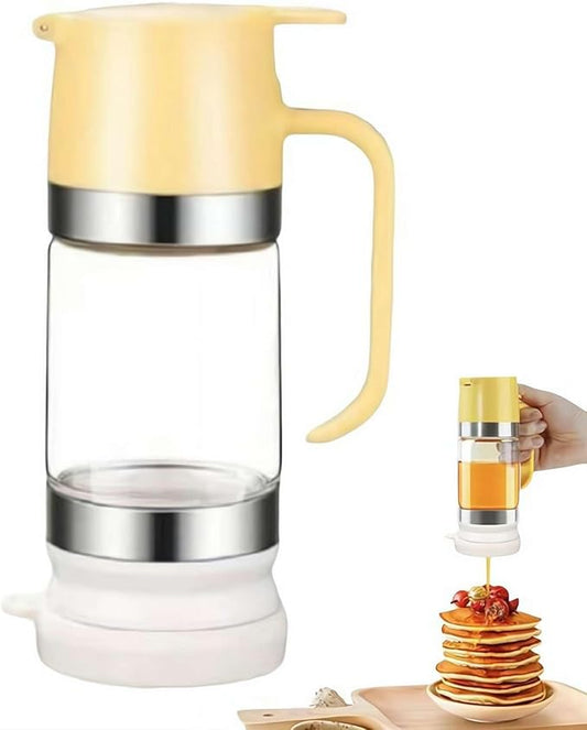 Honey Dispenser No Drip with Base, 12Oz Glass Honey Container with One-Press Mess-Free Pouring, Multi-Purpose Syrup Dispenser for Pancakes, Coffee, Tea, Salad & Simple Syrup