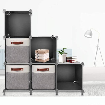 Fabric Storage Cubes 10.5”x10.5”x11” Cube Storage Bins for Closet Organizers and Storage Shelves Foldable Storage Bin with Handles, 6 Pack, Grey, PU Leather Handle