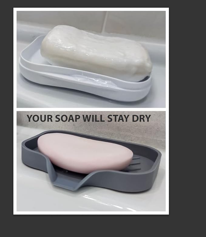 2 Pcs Grey Silicone Self Draining Rectangular Soap Dishes - Waterfall Soap Trays - Soap Dishes for Bar Soap - Soap Boxes - Soap Case - Soap Container - Soap Pads - Kitchen Sink - Shower - Bathroom