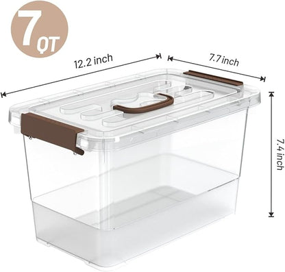 7-Quart Clear Plastic Storage Bins with Lids, 5-Pack Durable Stackable Organization Container with Lock Buckle and Handle