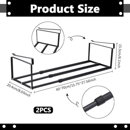 UNICRAFTALE 2Pcs Expandable Shoe Rack Organizer for Closet Black Hanging Under Cabinet Shelf Adjustable Retractable Storage Rack for Shoes Clothing Kitchen Items Space Saving Solution Long 40~70cm