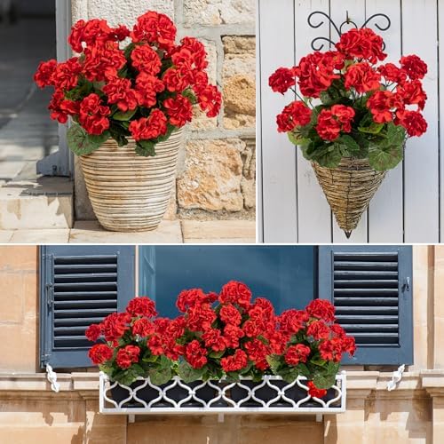 4pcs Fake Flower Artificial Geranium,Artificial Flowers for Outdoors ，Geraniums Artificial Flowers Realistic,Artificial Geraniums for Outdoors Fake Plant Decoration(Red) 14.4" - Image 5