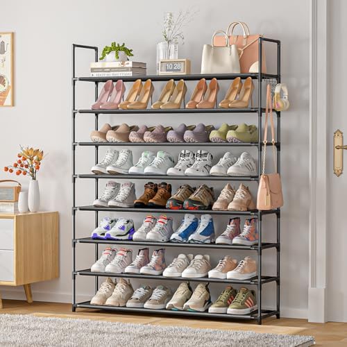 OYREL 8 Tier Shoe Organizer, 33.3in Wide x 11.2in Deep x 55.7in Tall, Black Metal and Plastic Shoe Rack, Holds up to 32-40 Pairs of Shoes - Image 4