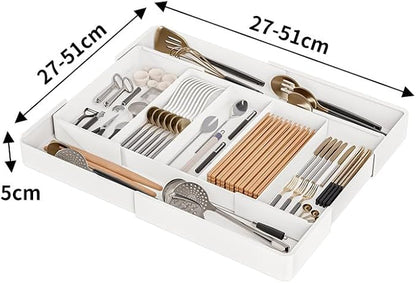 Utensil Organizer for Kitchen Drawers, Expandable Cooking Utensil Tray for Forks,Spoons, Knives,Space-Saving Expandable Cutlery Tray with Dividers, Fits Utensils of Various Sizes for Kitchen